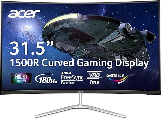 Acer Nitro 31.5" FHD 1920 x 1080 1500R Curved PC Gaming Monitor | AMD FreeSync™ Premium | Up to 165Hz Refresh | 1ms VRB | VESA Mountable | 1 x Display Port 1.2 & 2 x HDMI 1.4 | EDA320Q PBIIPX