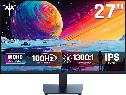 KTC 27 Inch QHD(2560 * 1440) 100Hz Computer Monitor - IPS Panel, Anti-Blue Light Screen, 100% High Color Gamut, 123% sRGB, Support FreeSync and GSync, PC Monitor for Casual Gaming and Working