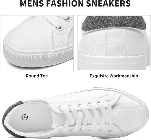 FRACORA Mens Canvas Shoes White Black Sneakers Low Top Lace Up Casual Shoes - Image 3