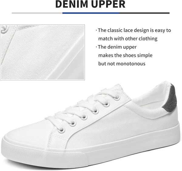 FRACORA Mens Canvas Shoes White Black Sneakers Low Top Lace Up Casual Shoes - Image 2
