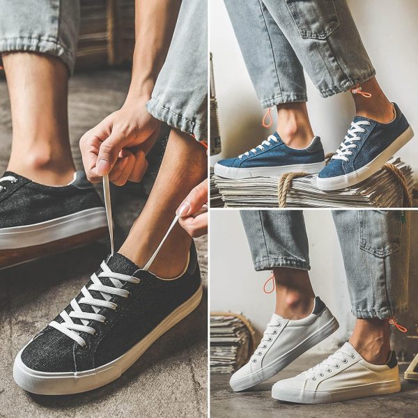 FRACORA Mens Canvas Shoes White Black Sneakers Low Top Lace Up Casual Shoes - Image 6